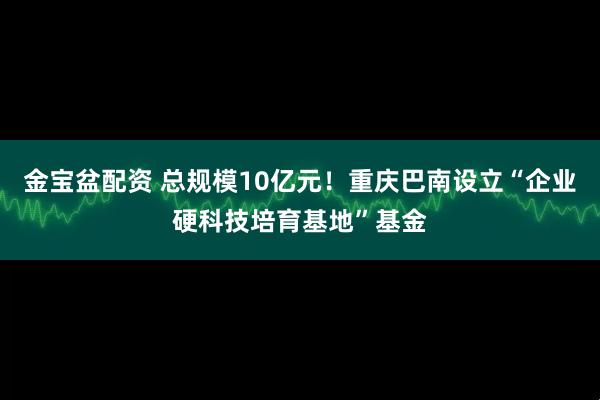 金宝盆配资 总规模10亿元！重庆巴南设立“企业硬科技培育基地”基金